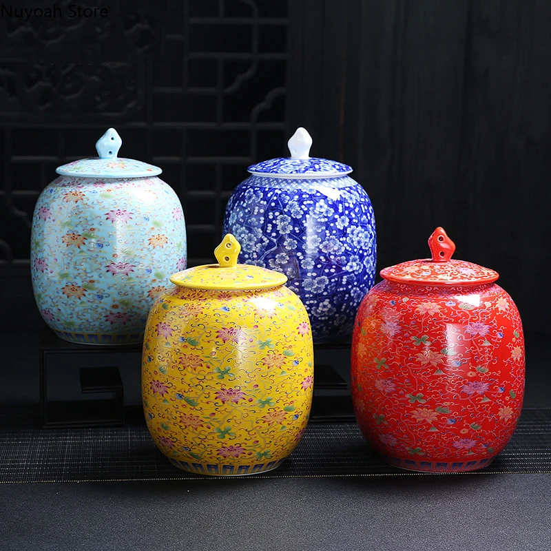 Stil chinezesc Ceramice vas de Depozitare Ornamente de uz Casnic Sigilate Jar 900ml Cutie de Depozitare Ceai Staniu Camera de zi de Decorare Accesorii