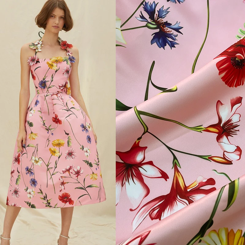 3 Culori Crizantema de Nunta Imprimate Tesatura Satin pentru Femei Tricou de Îmbrăcăminte din Poliester Țesături de Moda Pânză pentru Rochie Pe Metru
