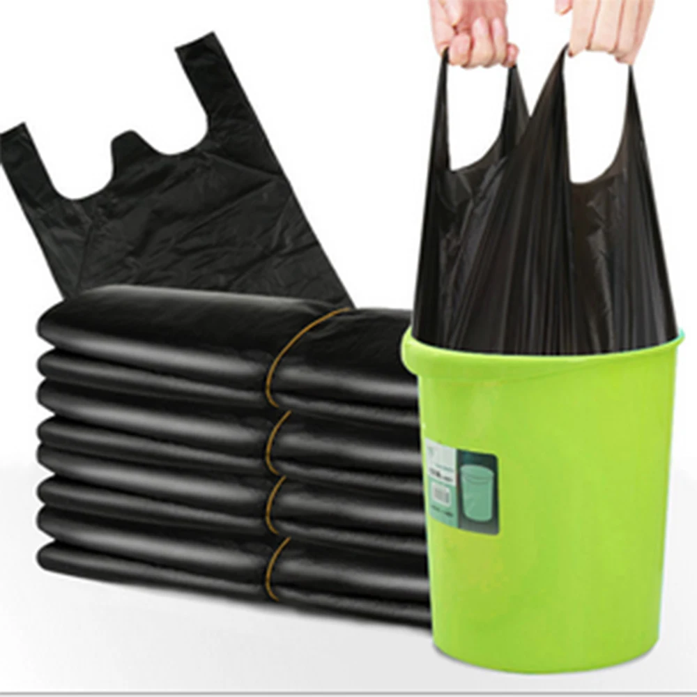 200PCS negru captusit tip vesta vesta sac de gunoi de unică folosință sac portabil sac de gunoi