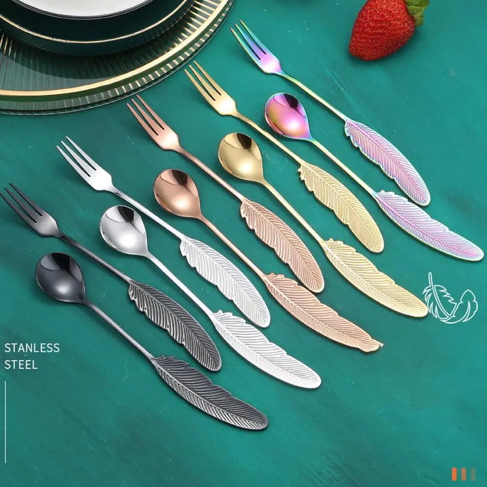 Oțel Pene în formă de Lingură, Furculiță Tacamuri Accesorii de Bucătărie Pentru Fructe, Prăjituri, Desert, Cafea Amestecand Sp L2c5
