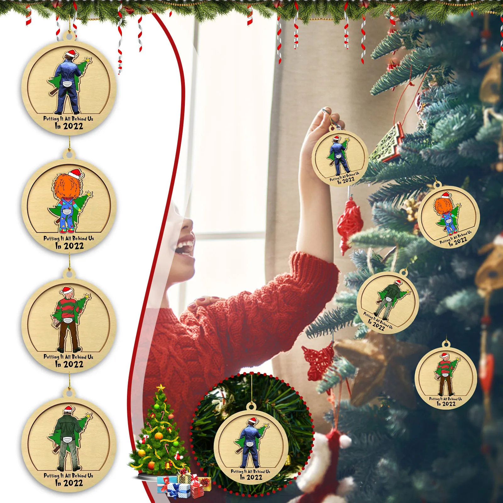 Ornament De Craciun Din Lemn, Pandantive Suspendate Pom De Crăciun Clopot Decoratiuni De Craciun Pentru Casa Petrecere De Anul Nou Decor Accesorii