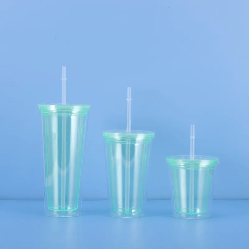 4 Buc/lot Sticla de Apa Pahar Cu Paie Capac Dublu Perete Izola Colorate din Plastic Reutilizabile Suc de Cana de Cafea Bea Cupa