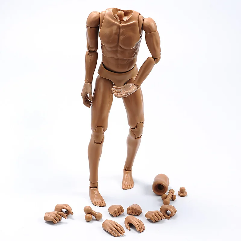 Runda De Yuani Musculare Bărbați Papusa Flexibile Articulatiile Corpului Scară Naturală De Culoare 1/6 Figura Corp Galben Maro Inchis Piele 3 Picioare Mâini