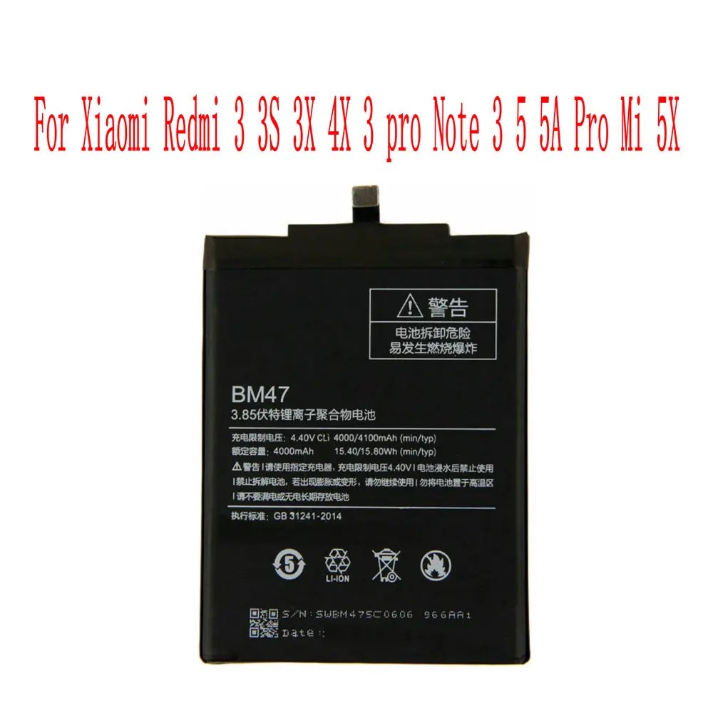 De înaltă Calitate 4000mAh BM47 Baterie Pentru Xiaomi Redmi 3 3 3X 4X 3 pro Nota 3 5 5A Pro Mi 5X Telefon Mobil