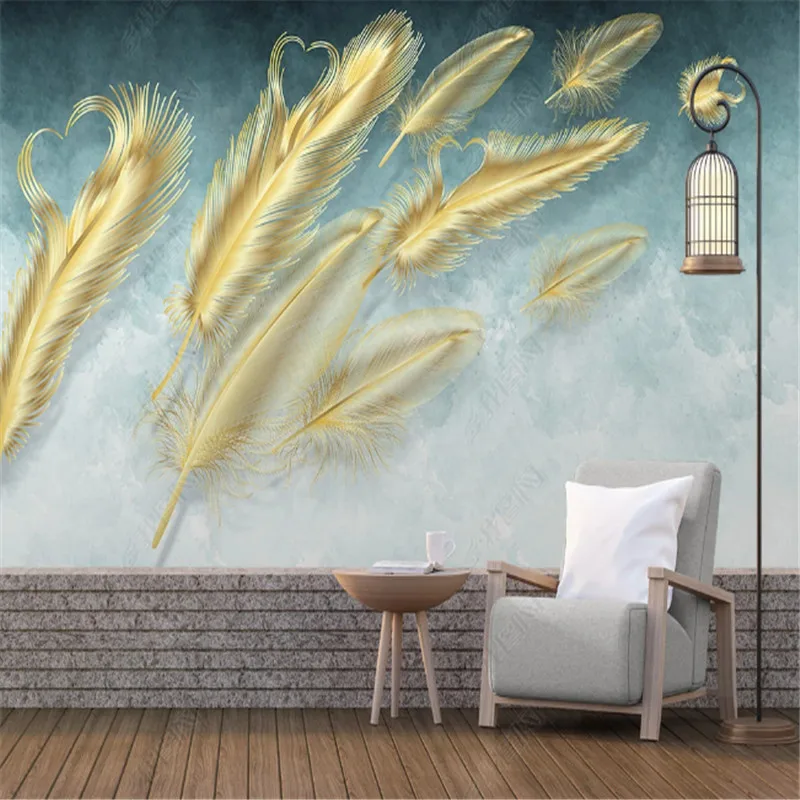 Mici Proaspete de Lux Lumina Hârtie de Perete Decor Acasă Murală de Aur Dinamic Inima în formă de Pană Canapea Camera de zi Tapet de Fundal