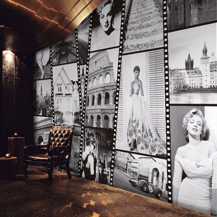 Nostalgic Art bar, camera de zi tapet de fundal de film alb-negru fotografie, pictură murală mare dimensiuni Personalizate