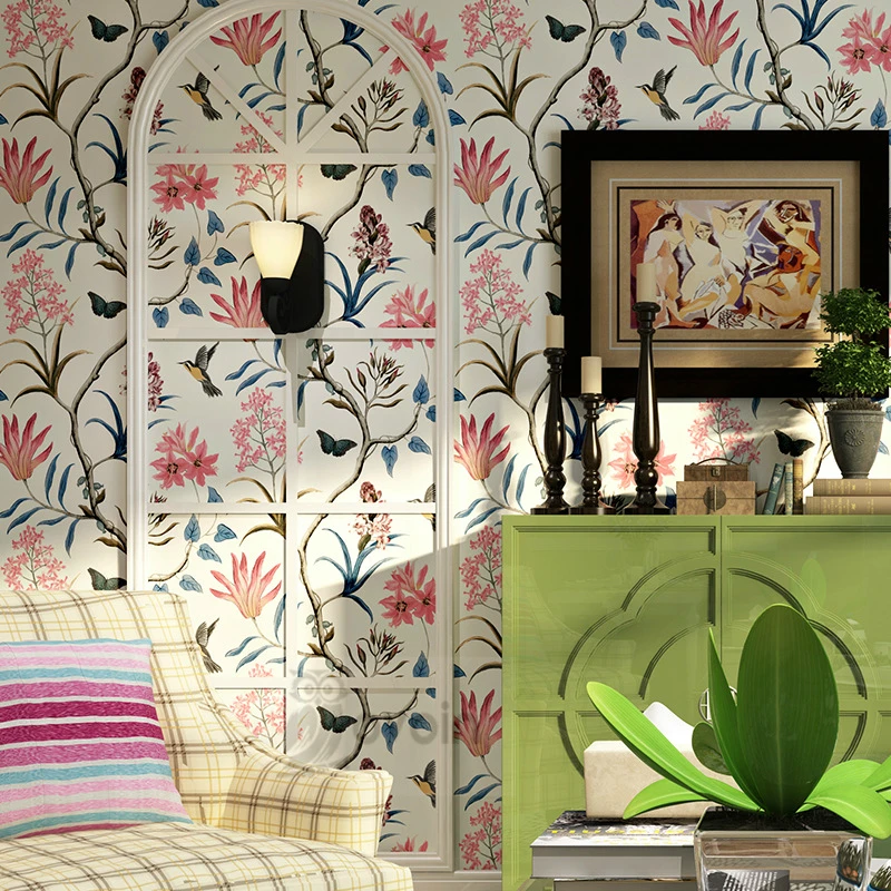 chinoiserie tapet Dormitor Perete care Acoperă modern Vintage Roz Tapet Floral Albastru Fluture Tropical Păsări Flori de Hârtie de Perete