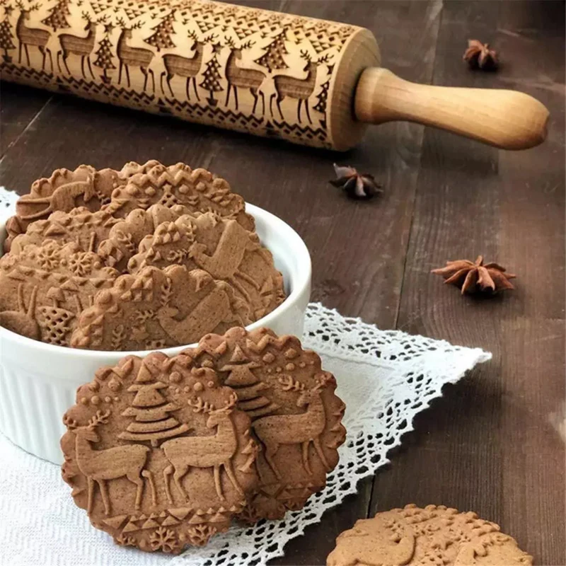 Crăciun Relief Sucitor Cookie-Uri De Copt Biscuit Tort Fondant Aluat Gravate Cu Role Reni Fulg De Nea