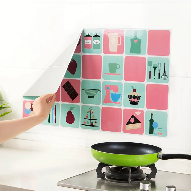 Bucătărie Backsplsh Decor Impermeabilă rezistentă la căldură Oilproof Aluminiu Desene animate Auto-Adeziv Tapet - 1bucată