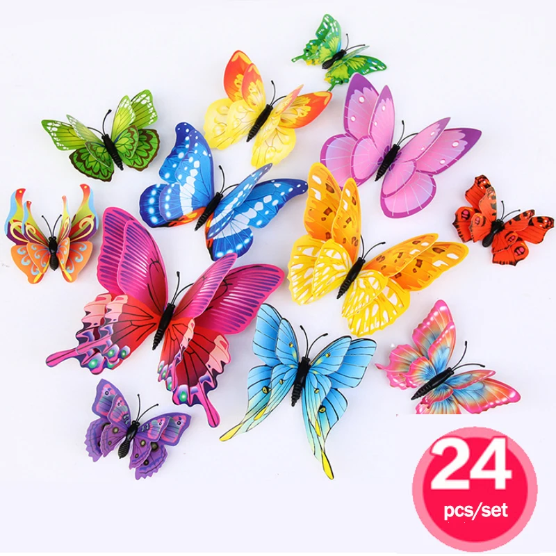 24buc/mulțime de Autocolante de Perete Decor Acasă Living 3D Fluture Frigider Autocolante, Autocolant Perete Amovibil pentru Nunta Decor Fereastră