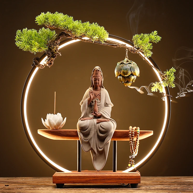 Cascada Arzător De Tămâie De Reflux Lotus Chineză Creative Electric Refluxul Arzător De Tămâie De Spirit Zen Lumina Encensoir Decor Acasă
