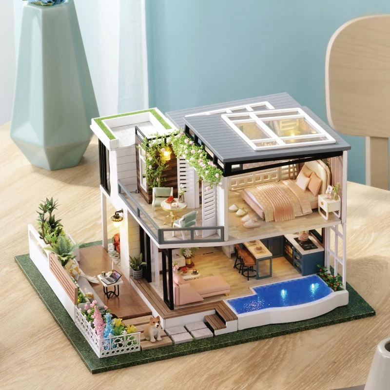 Casă de păpuși din Lemn, Mobilier Diy Casa in Miniatura Cutie Asambla Puzzle 3d Miniaturas Păpuși Truse de Jucarii Pentru Copii Cadou de Ziua de nastere