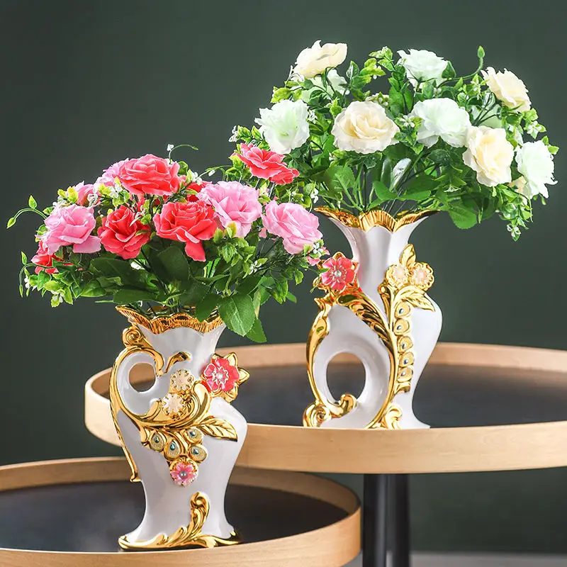Europeană 2021 Aurie Stil Lux Vaza Ceramica Ornamente Flori Uscate Living Modern Simple Vaze Decor Acasă Accesorii