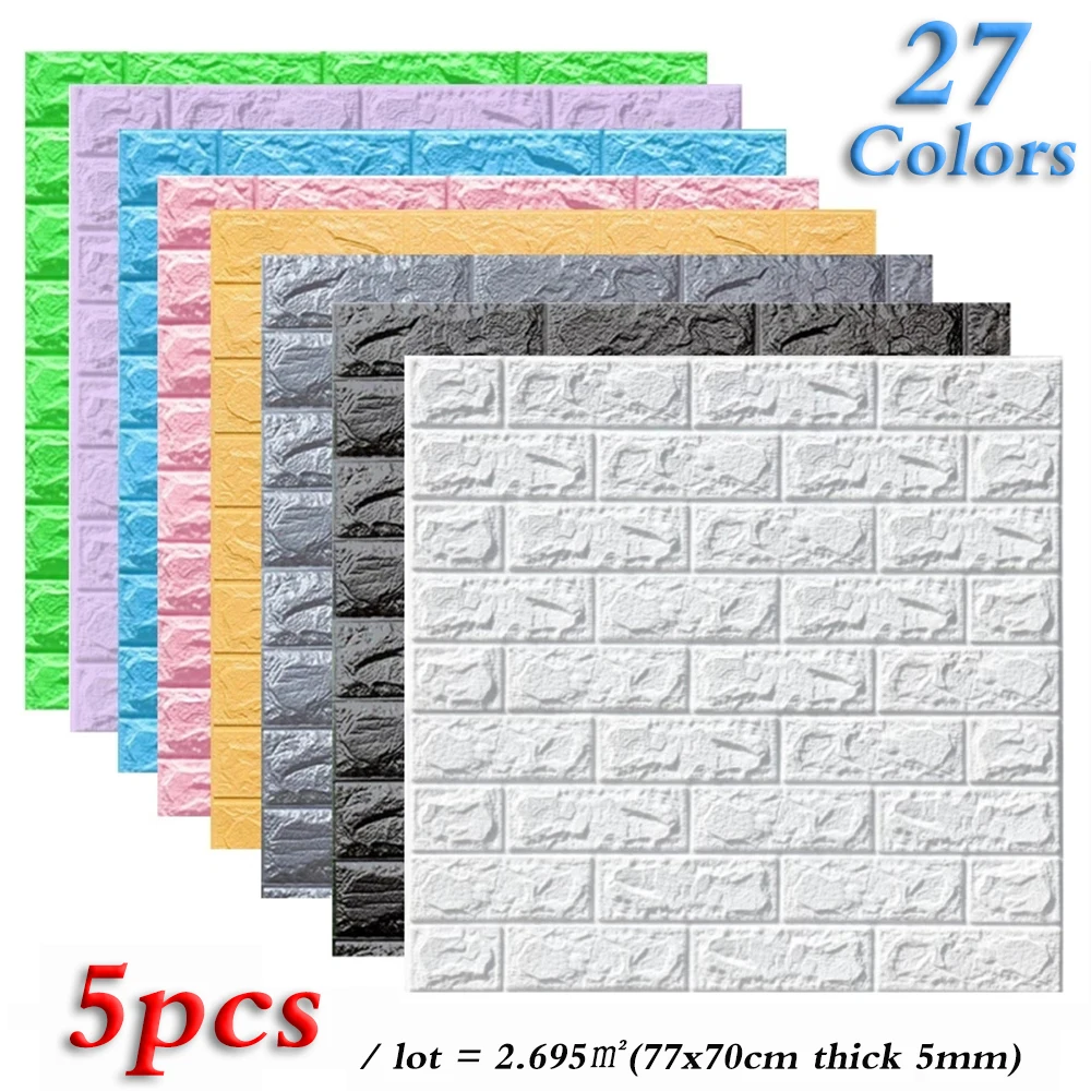5pcs 5mm Gros Imitație de Cărămidă Autocolante de Perete Solid DIY Tapet Dormitor Decor Acasă Impermeabil Auto Adheisve Hârtie de Perete