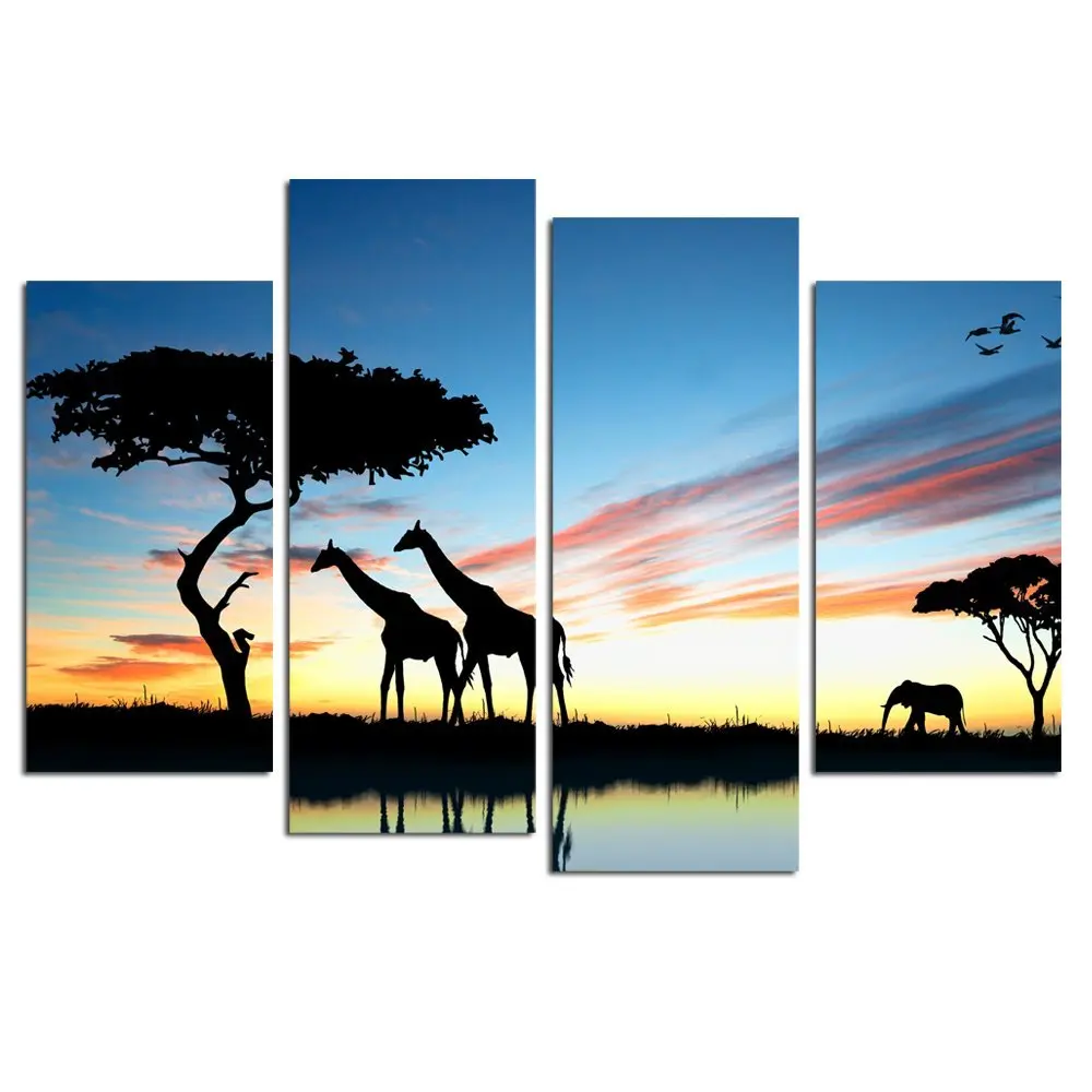 4 buc / set Imprimare Panza de Pictura Pădure, Apus de soare lumina Soarelui de Toamnă girafa Arta de Perete Acasă Decorare Camera de zi