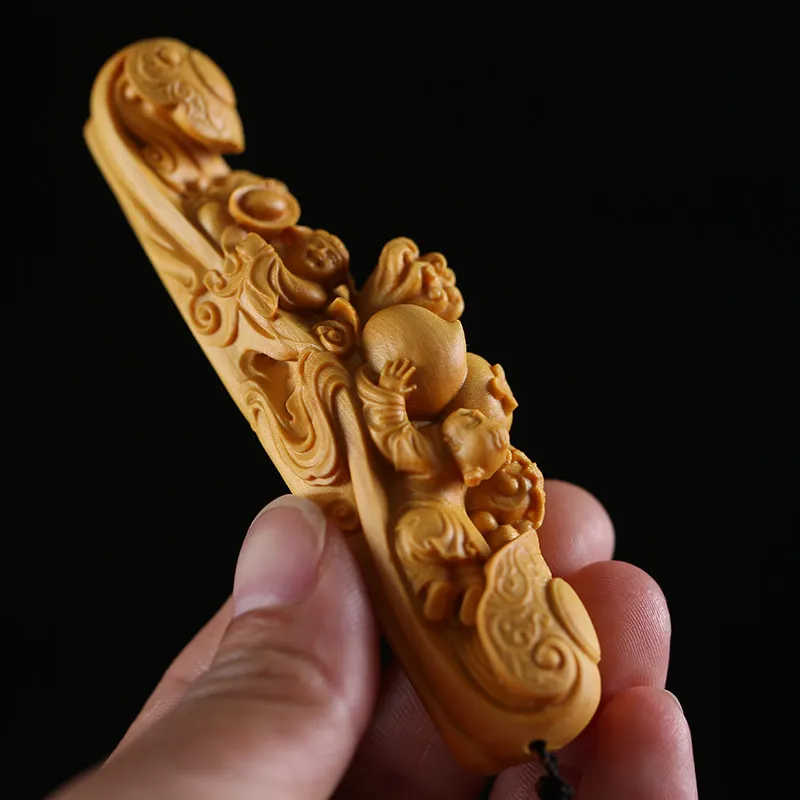 Stil Chinezesc Lemn Ruyi Din Lemn Sculptat Statuia Sculptura Retro Miniatură Cimișir Meserii Decor Art Decor