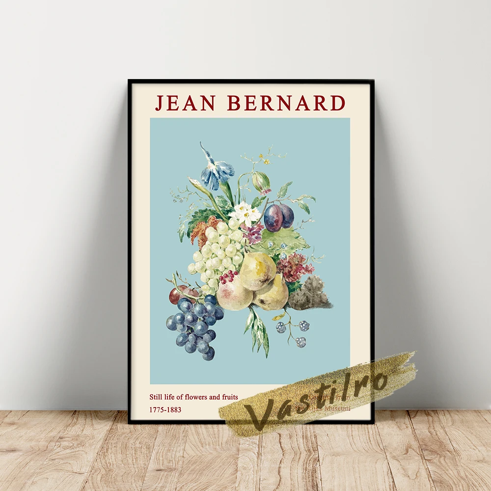 Jean Bernard Muzeul Expoziție De Postere, Bernard Flori Fructe Încă De Viață Fundal Albastru Pictură În Ulei, De Epocă De Plante Decor De Perete