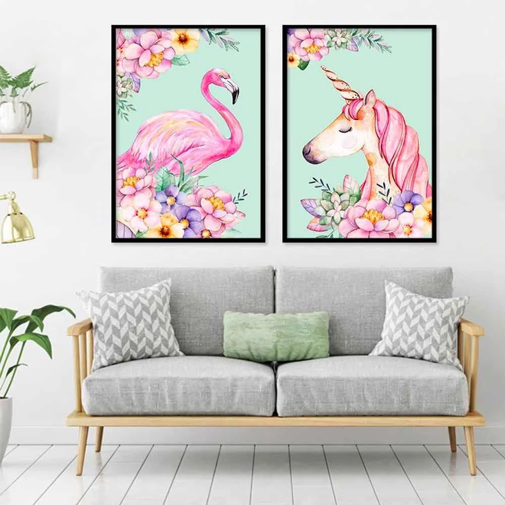 HAOCHU Unicorn Flamingo Poster Pentru Camera de zi Decor Acasă Pictura de Imprimare Poster Simplu Nordic Perete Imagine Panza Pictura