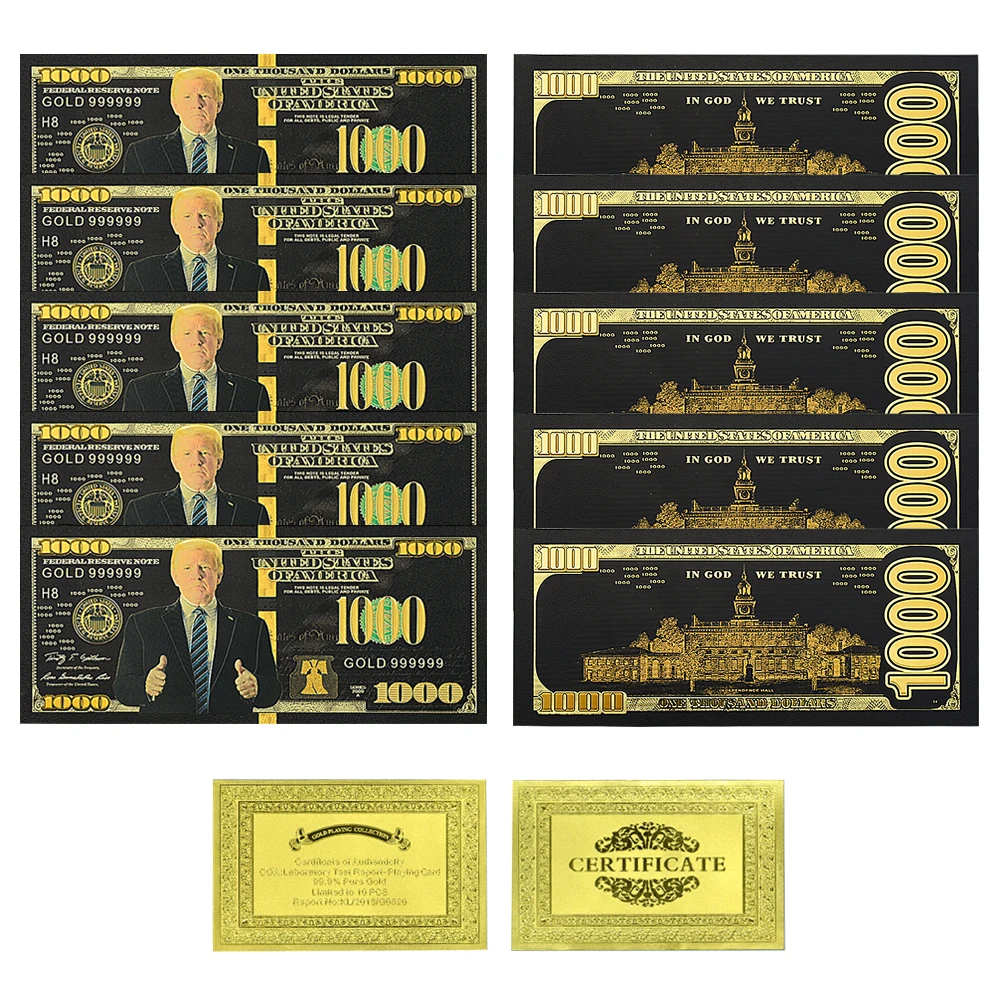 10buc/lot NE Donald Trump Presedinte 1000 de Dolari Folie de Aur a Bancnotelor de Plastic Negru Card de Meserii Colecție Cadou de Vacanță
