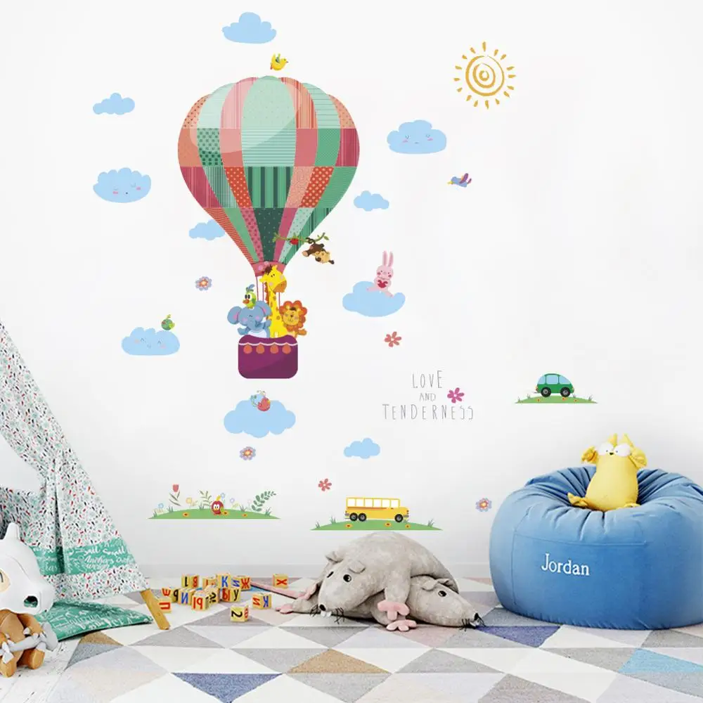 Camera pentru copii Balon cu Aer Cald animale Autocolant de Perete de Fundal Decor Decalcomanii Pepinieră Autocolante