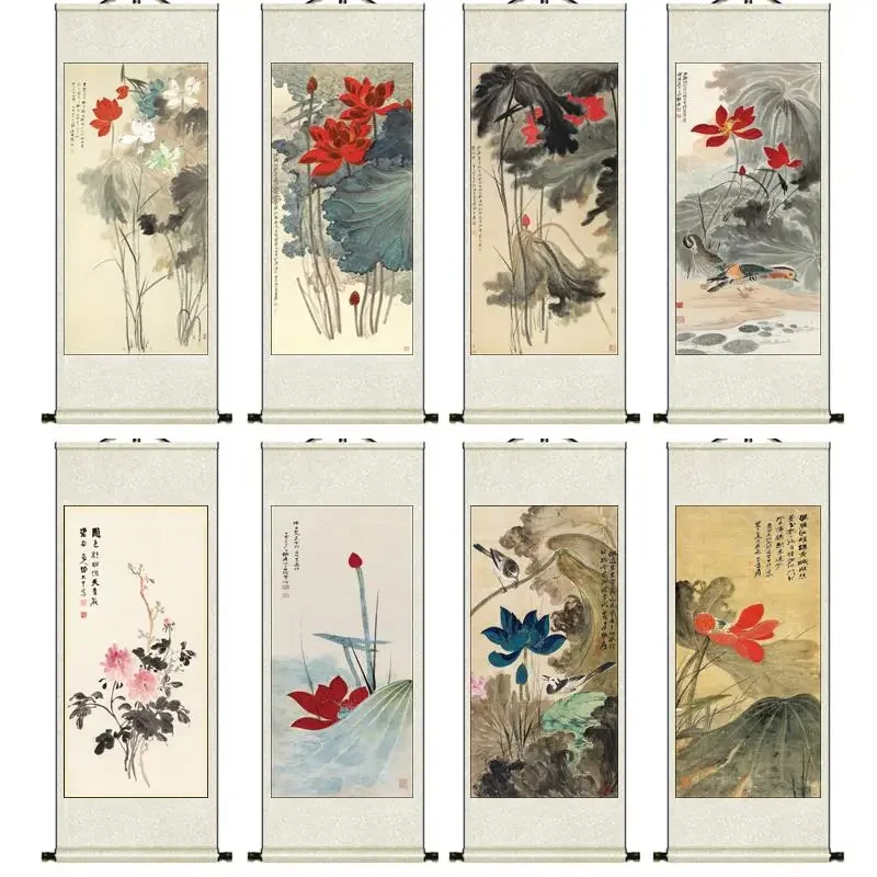 Pictura tradițională Chineză Scroll Peisaj Postere Flori și Păsări de Mătase de Cerneală pentru Camera de zi Dormitor Decor Ceainărie Pictura
