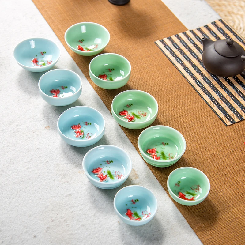 Chineză Ceai Ceașcă de Porțelan Celadon Pește Ceașcă de ceai Set Ceainic Drinkware Ceramice China Ceai Kung Fu Set cana Ceramica Chineză cadou