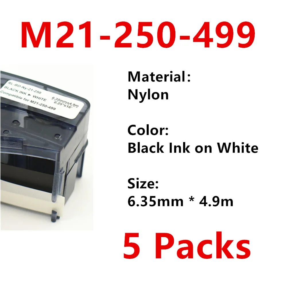 5 Pack M21 250 499 Nailon Eticheta bandă Panglică label maker Pentru BMP21-PLUS bmp21 LABORATOR Printer Negru Pe Alb M21-250-499 6.35 mm * 4.9 m