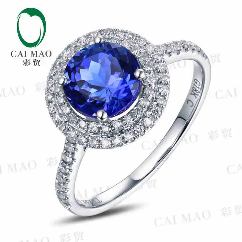 CaiMao 18KT/750 Aur Alb 1.83 ct Naturale DACĂ Albastru Tanzanite AAA 0.33 ct Complet Tăiat de Logodna cu Diamant Inel de Piatră prețioasă de Bijuterii