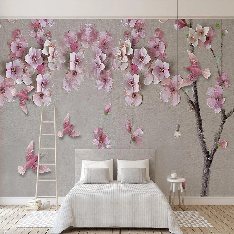 Tapet decorativ stil Chinezesc flori de piersic relief TV de perete de fundal