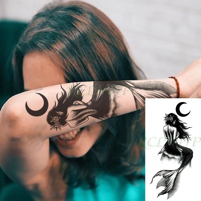 Impermeabil Tatuaj Temporar Autocolant Sirena Sexy Parul Lung Fata de Luna Tatuaj Fals Flash Mână Braț Picior Tatuaj pentru Fete Femei Barbati