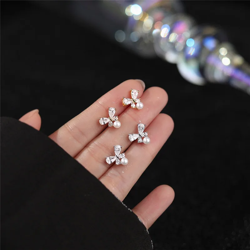 MOVESKI Argint 925 cu Zircon Fluture Stud Perla Cercei pentru Femei Stil coreean Lumina Bijuterii de Lux