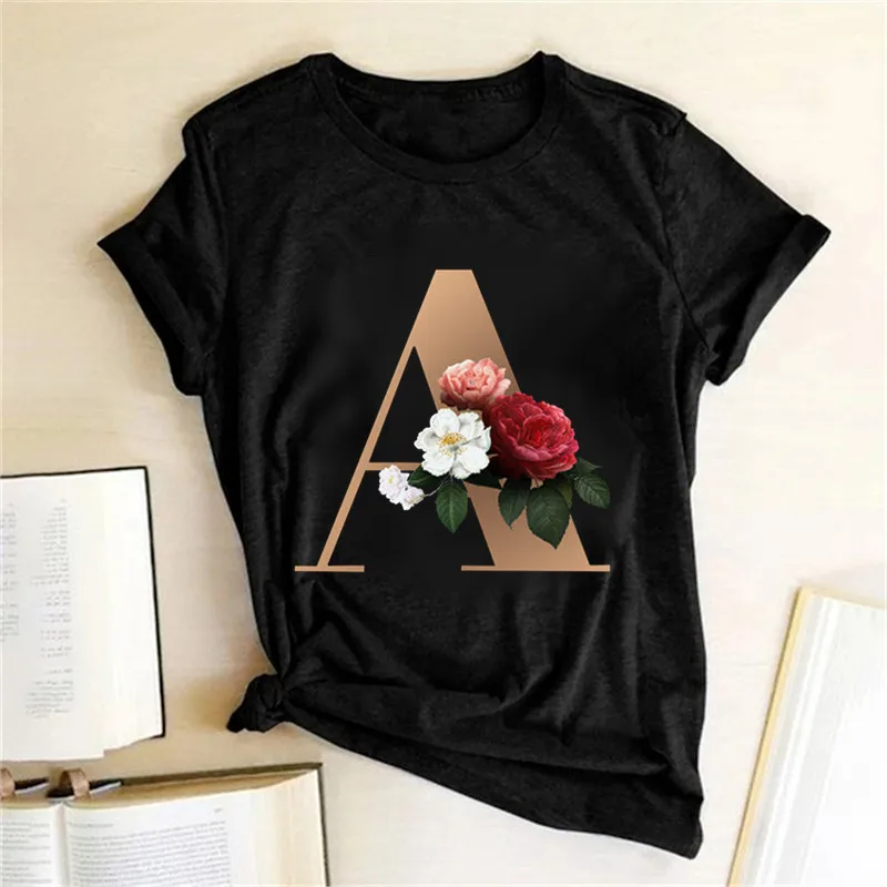 Nume Personalizat De Flori Scrisoare O Combinație Font Imprimare Femei T-Shirt Din Bumbac Cu Maneci Scurte Casual Liber Feminin Topuri Tricouri Haine