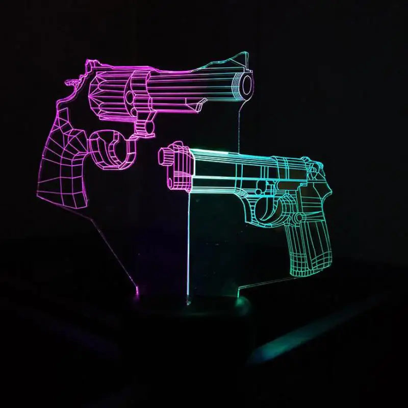 Revolver Și Arma de Masă Moderne Lampa de Birou Creativ Led Stereo Minunat 7 culori schimbare Lampă de Masă Pentru Dormitor Vizuale 3d Lumina de Noapte