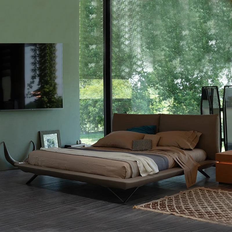 Italian modern de lux din piele pat Nordic simplu stil industrial dormitor matrimonial pat de nuntă sac moale pat mare