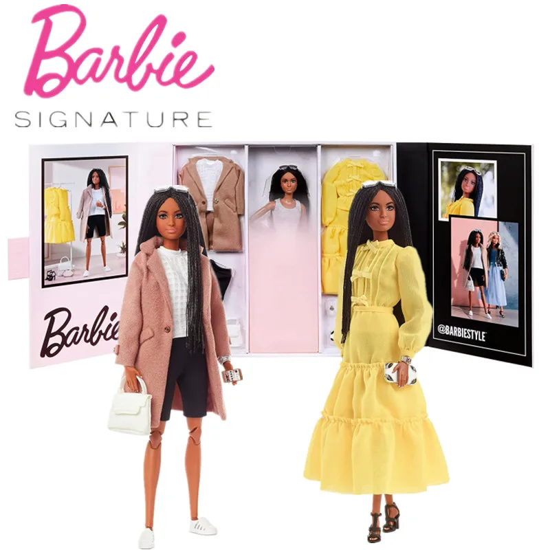Barbie Semnătura @Barbiestyle Păpușă pentru a Muta Corpul Papusa de Moda Rochie de culoare Galbenă Cu Accesorii în Ediție Limitată Jucărie Cadou