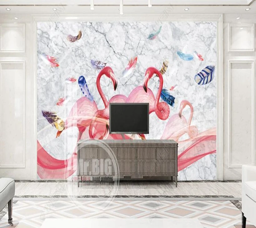 Papel de parede de marmură Moderne flamingo pene de zbor 3d tapet,dormitor KTV murale de perete decor