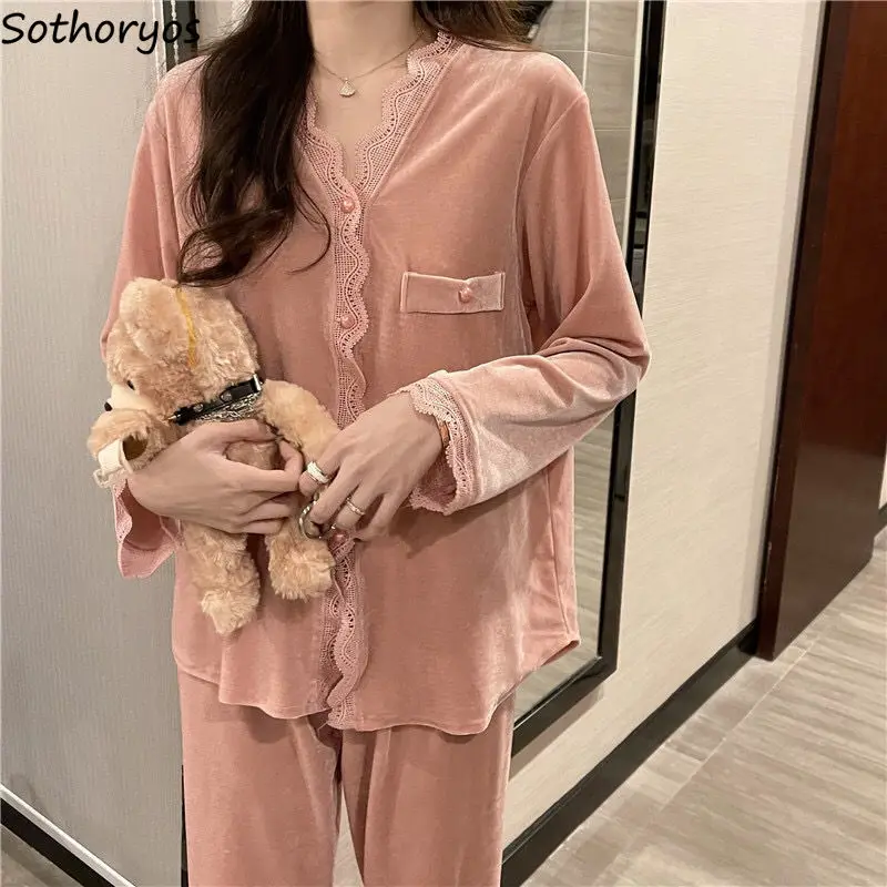 Noi V-neck Femei Seturi de Pijama Mozaic Dantelă Dulce Maneca Lunga Moale Sleepwear coreea Style de Înaltă Calitate de Agrement de Moda Chic Ins