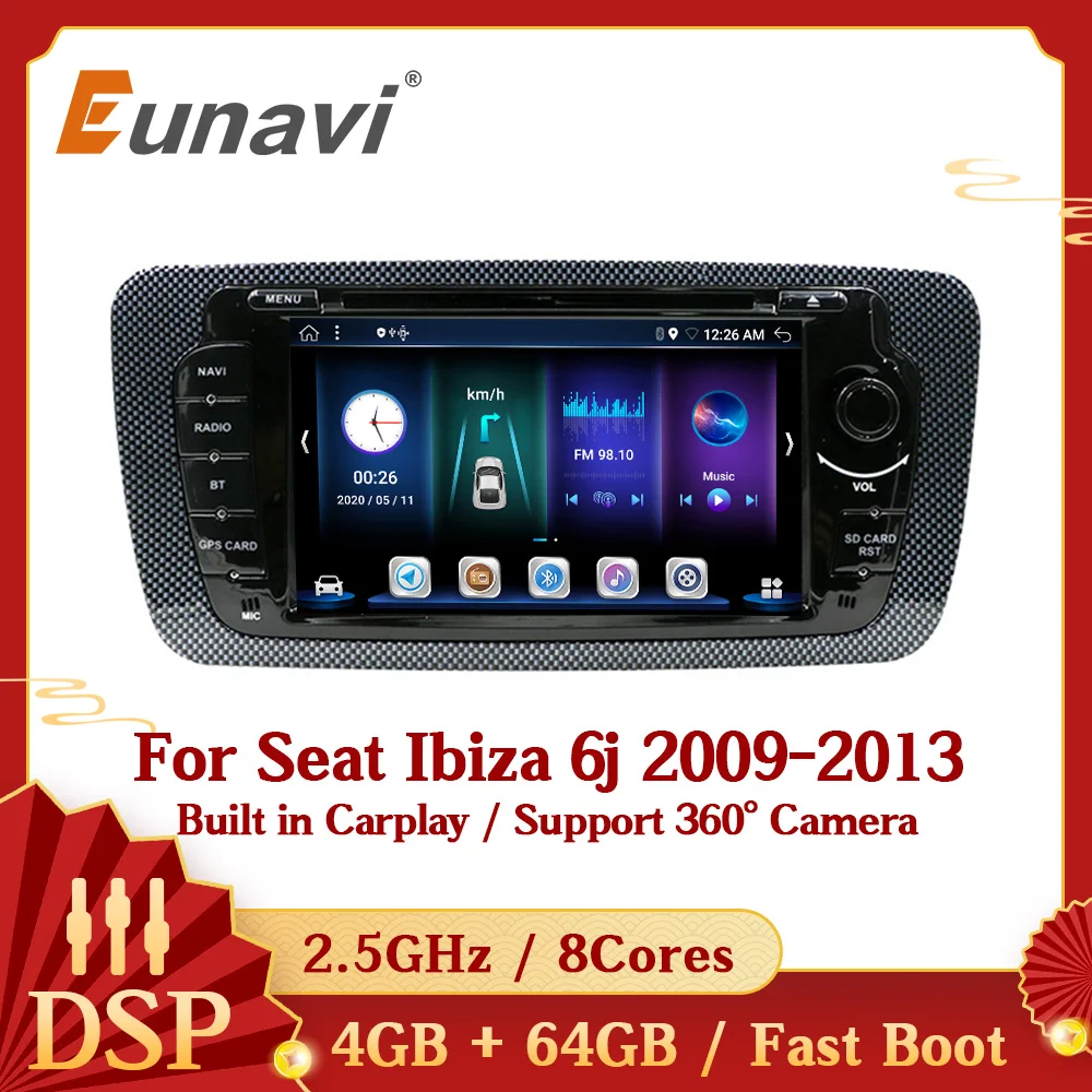 Eunavi Android 10 Radio Auto GPS Pentru Seat Ibiza 6j 2009 2010 2012 2013 Unitatii Multimedia Video Player cu Ecran de 7 inch 2 Din DVD