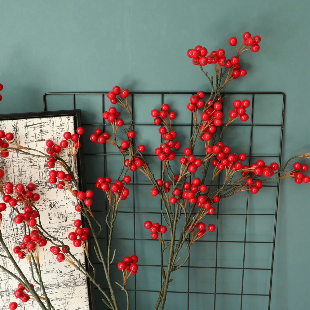 Mici Holly Berry Ramură Spuma De Fructe Artificiale Flori De Crăciun De Decorare Perete Floare De Nunta Decor Decor Acasă Meserii