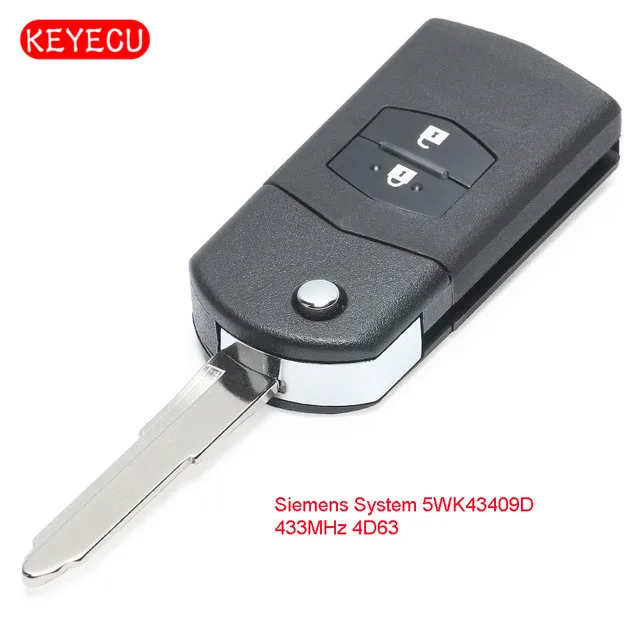 Keyecu Modernizate Flip-Telecomanda Cheie Auto cu Telecomanda 2 Buton 433MHz 4D63 pentru Mazda 2 DE seria 2012-2014 P/N: Siemens System 5WK43409D/E/F