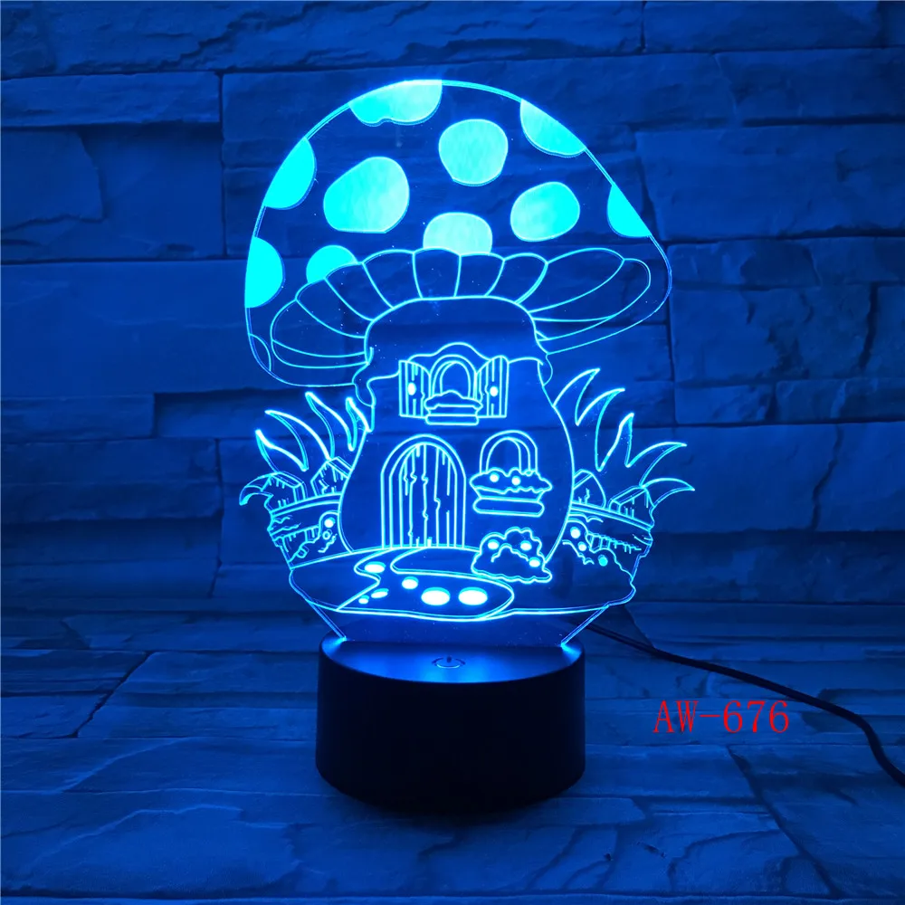 Fairy Ciuperci Casa Iluzie Veioza LED 3D Colorate Ciuperci Atinge Lampa USB/Baterie Somn Copil Lumini de Copii AW-676