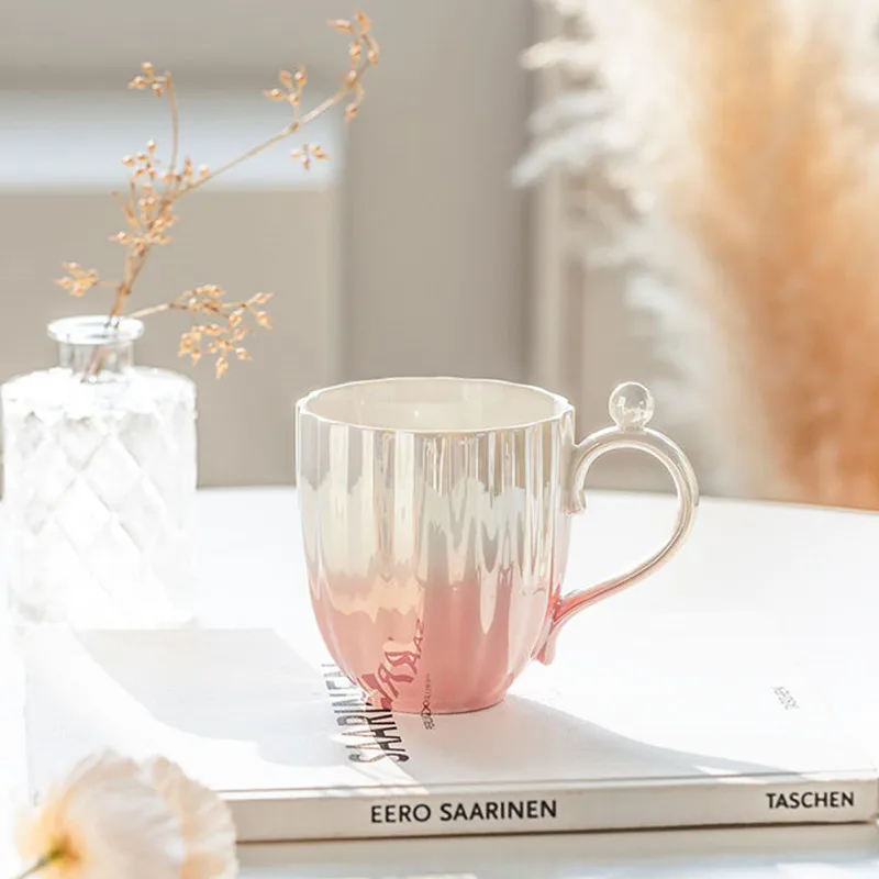 Gradient De Culoare Roz Frumoasă Cană De Ceramică Fotografice Elemente De Recuzită De Cesti De Portelan Pentru Cafea Ceai Creative Drinkware Cadou Pentru Mama Femei