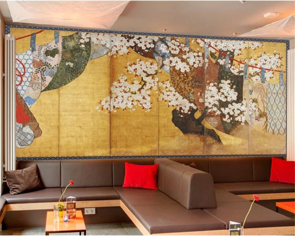 wellyu Personalizate 3d tapet mural обои stil Japonez ukiyo-e floare de cires mână-pictat șase ecran murală pictură în ulei tapet