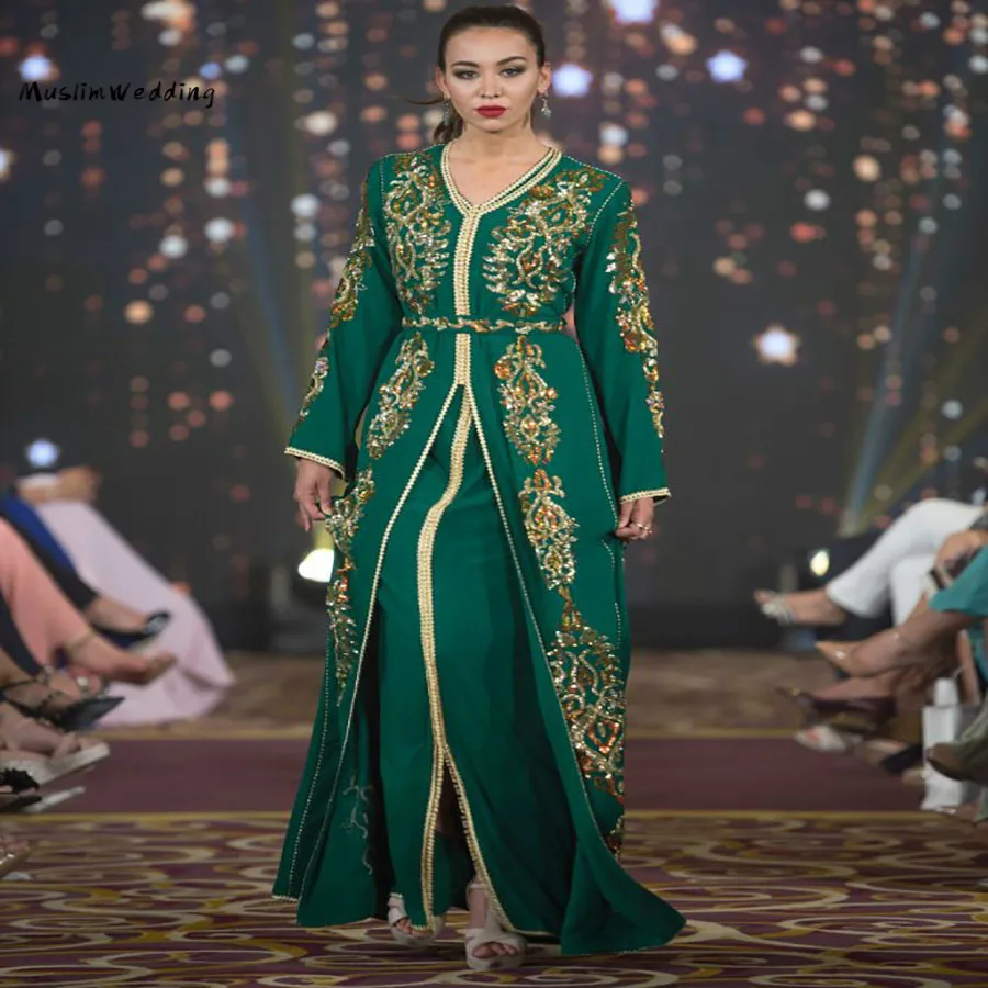 De Lux Hunter Verde Marocane Rochie De Seara 2020 Sclipici Paiete Cu Maneca Lunga Rochii De Bal Elegant Formale Pentru Femei Rochie De Petrecere Amuzant