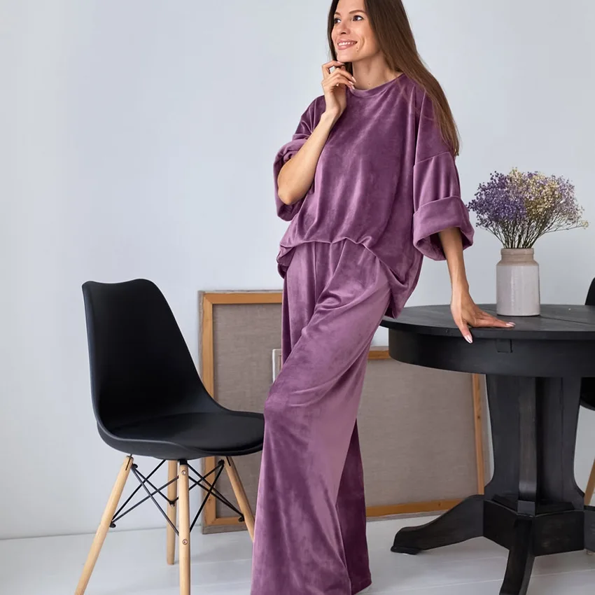 2021 Toamna și Iarna Moda Culoare Solidă Catifea cu mâneci Lungi Costum de Pijama pentru Femei Casual Liber de Cald, Plus Dimensiunea de Servicii la Domiciliu