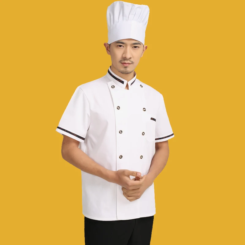 La modă Unisex de Bucătar,Bucătar Jachete Bucătar Bucătărie Maneci Scurte Uzura de Muncă Bucătar-șef serviciu culoare alb Aurit butoane