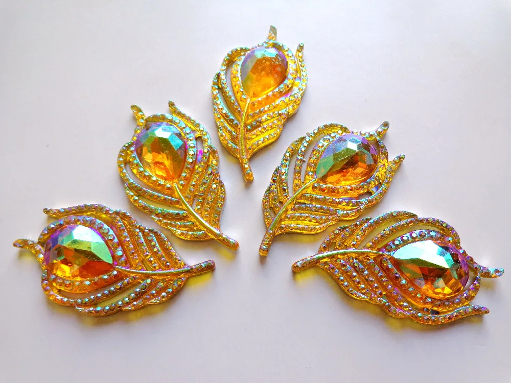 20buc nou stil de moda coase pe cristale flatback frunze de forma de pene de 25*50mm Aur handsewing bijuterie cu pietre de cristal