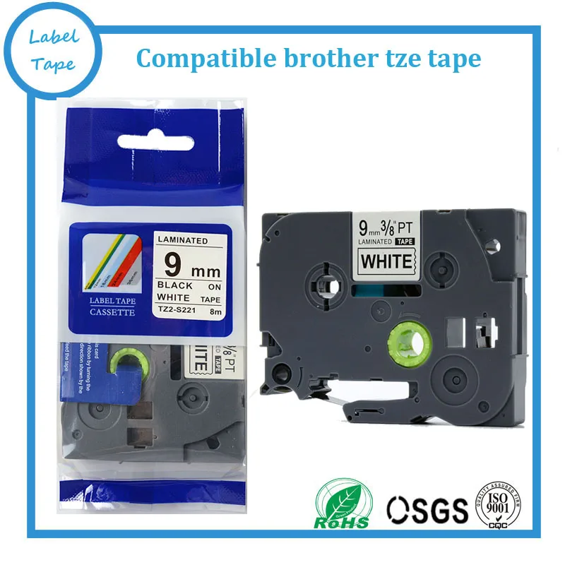 producătorul de vânzare directă compatibil TZe-S221 Negru pe Alb de 9 mm etichete pentru Ptouch label printer cu adeziv puternic