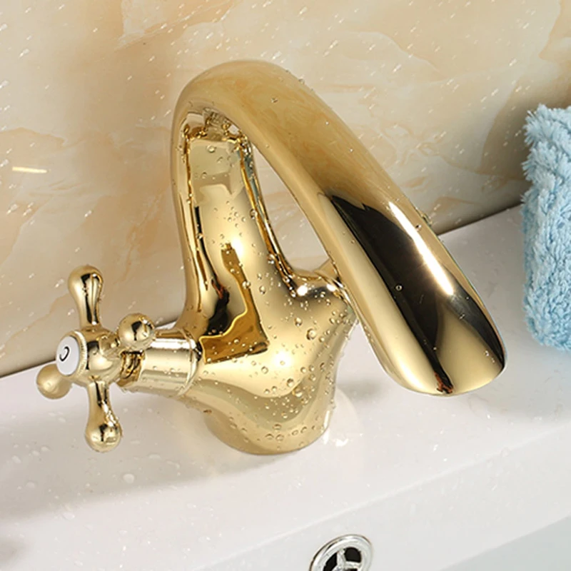 Vidric Europene gât lung de aur din alamă stând montat dublu mâner singur gaura robinet bazin cald rece mixer robinet robinet baie