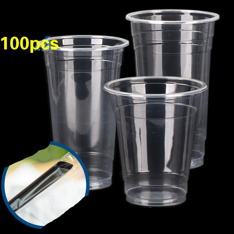 Lapte de unică folosință ceașcă de ceai de plastic de suc de băutură ceașcă de îngroșare pahar de plastic transparent 390/450/500/600/680ml 100buc/lot